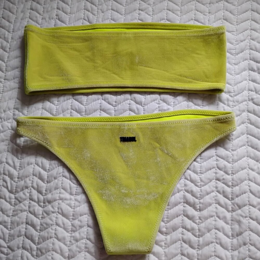 Bundle of 3 Triangl Women's Yellow Bikini Set Size Small with Navy Thong Bottom - Picture 2 of 9